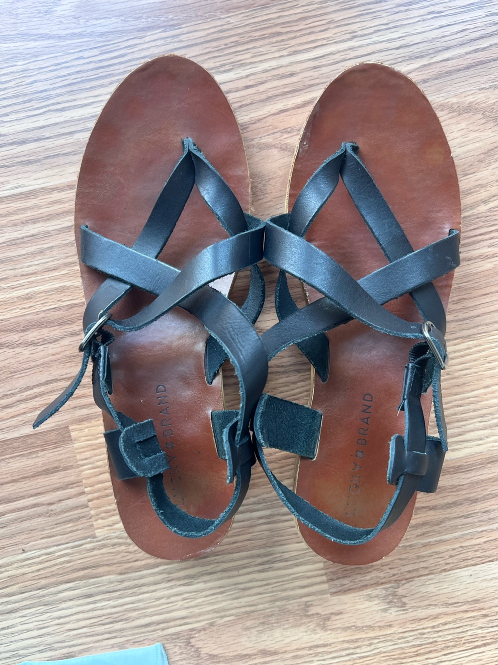 Lucky Brand Black Leather Crisscross Strap Sandals